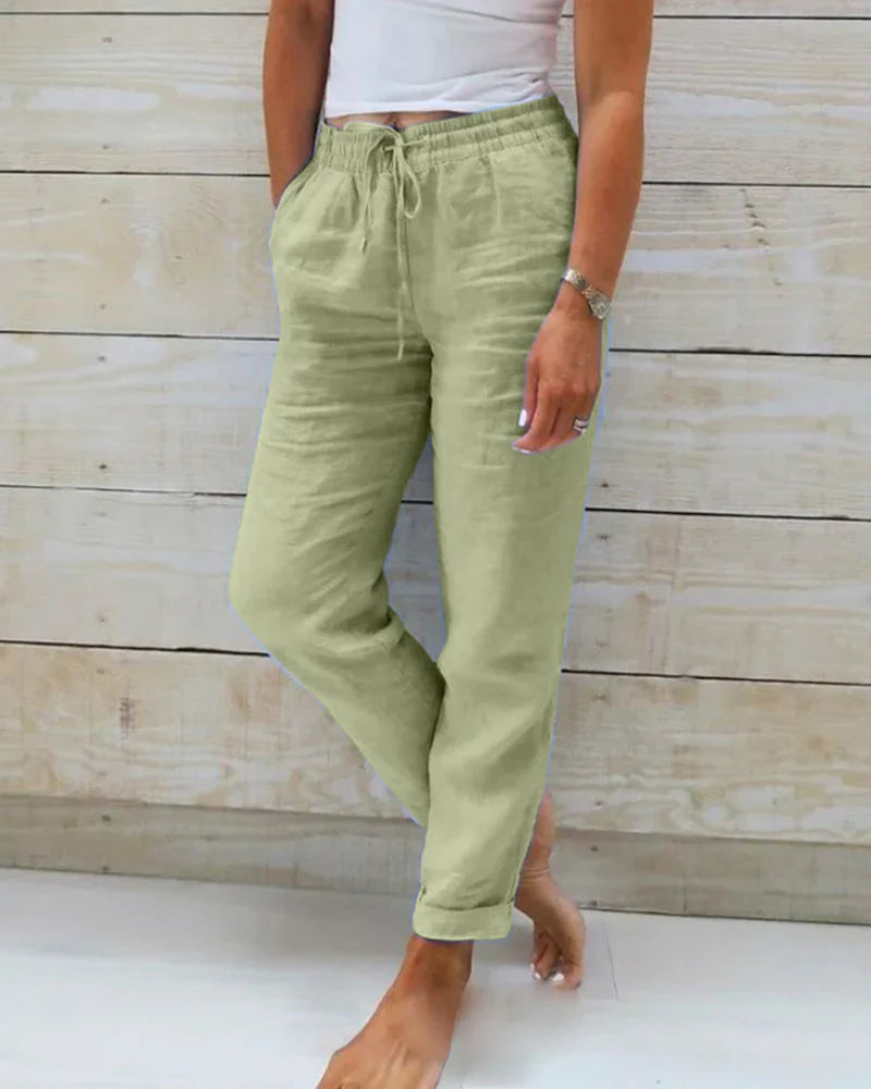 Olivia | Cotton Linen Elasticated Trousers