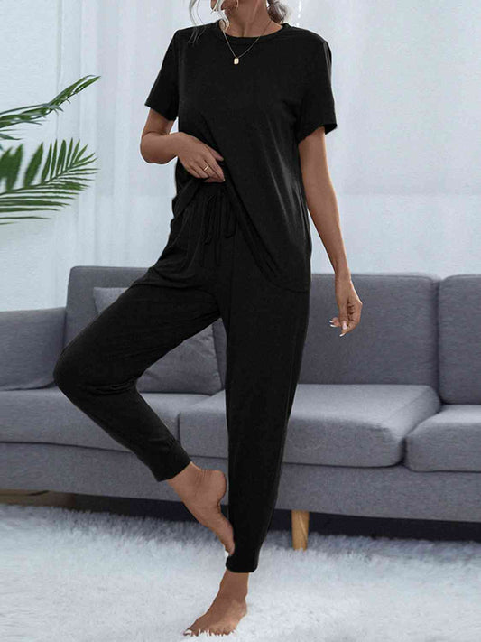 Alice | Round Neck Short Sleeve Top and Pants Lounge Set