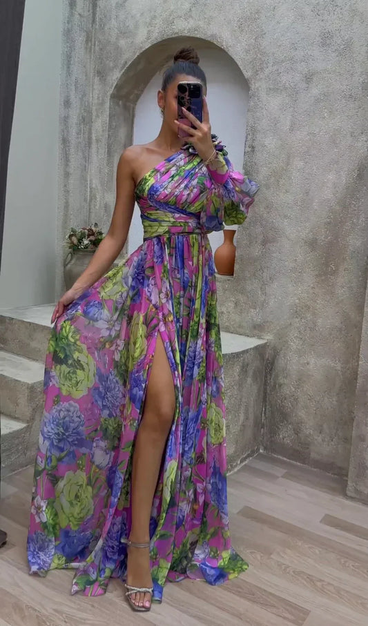 Amie - Floral One Shoulder Dress