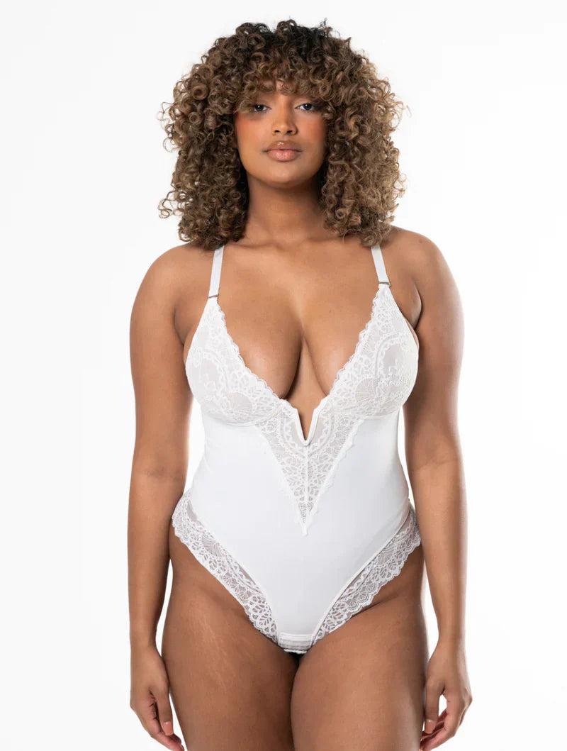 V-Neck Half Laced Bodysuit