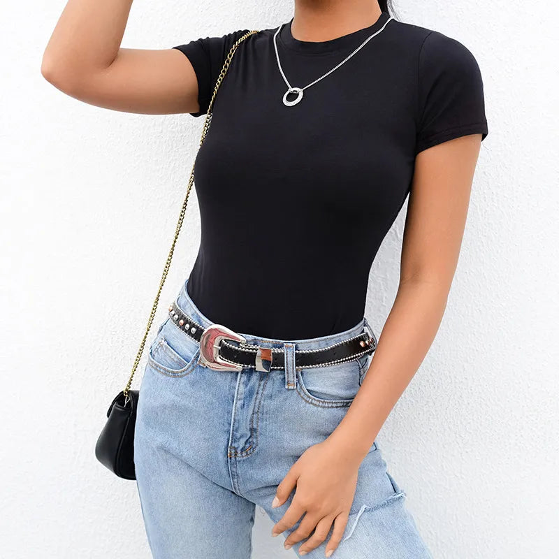 Casual Basic Black White Bodysuit