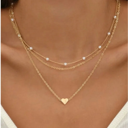 Ava | 3-Piece Pearl & Heart Necklace