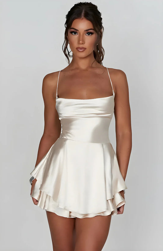 Sophia | Exquisite Silken Ivory Flared Dress