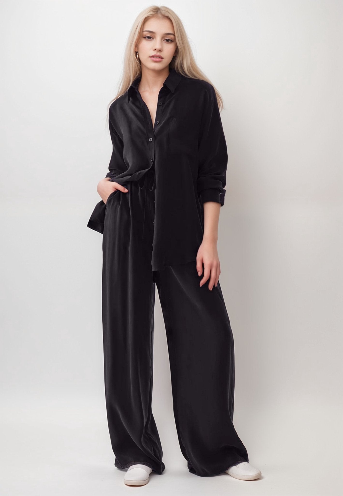 Olivia | Black Linen Lounge Wear Set