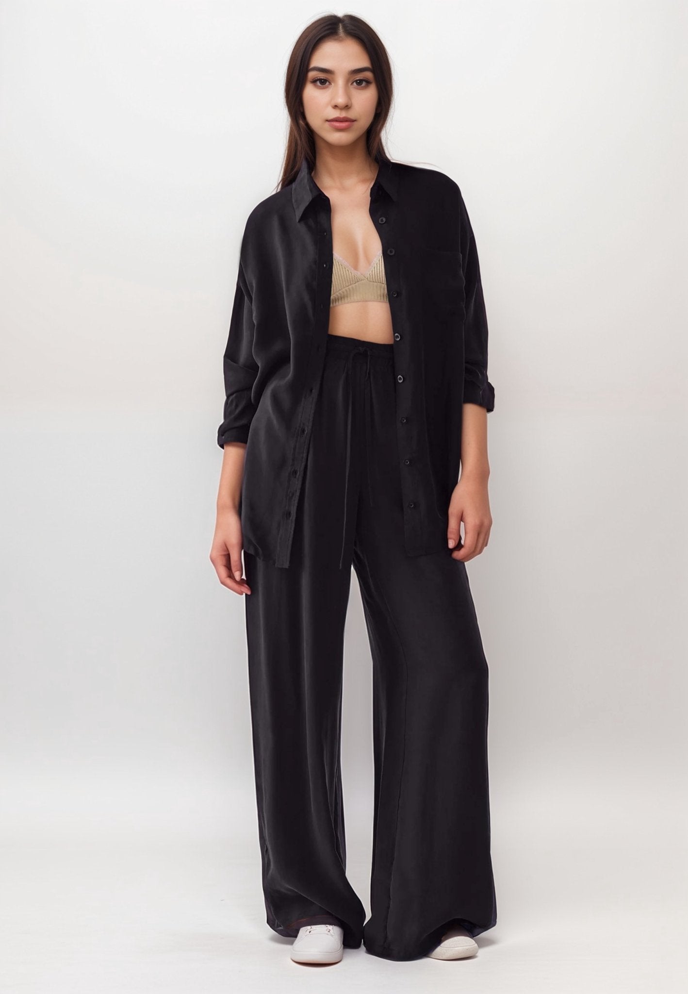 Olivia | Black Linen Lounge Wear Set